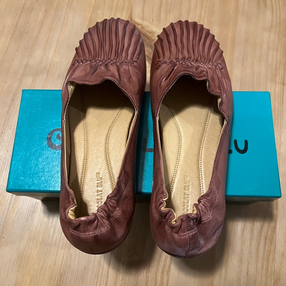 Cam Flat by Chocolat Blu in Burnt Maroon Leather